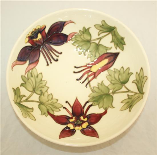 A Moorcroft jardiniere, a ginger jar and cover and bowl, post-war, jardiniere 17.5cm